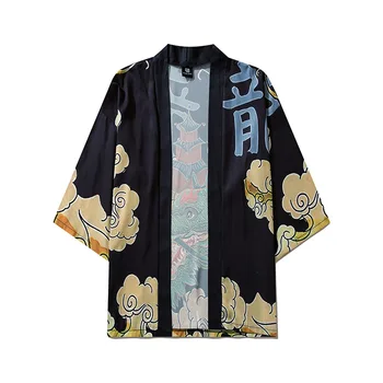 Çin Ejderha Baskılı Yukata Erkekler Kadınlar Moda Hırka Gevşek Bluz Haori Obi asya kıyafetleri Harajuku Japon Cosplay Kimono