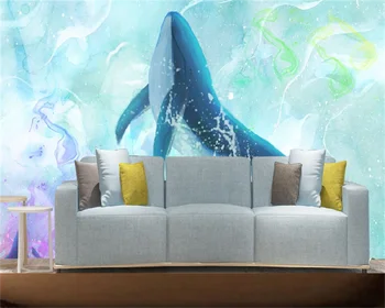 Özel duvar kağıdı okyanus yunus balina evren yıldızlı romantik çocuk odası arka plan duvar dekoratif boyama duvar behang