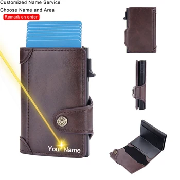 Özel Gravür Cüzdan Kredi kart tutucu RFID Metal Kart Durumda Erkekler Hediye İnce deri cüzdan akıllı cüzdan kart tutucu Çanta