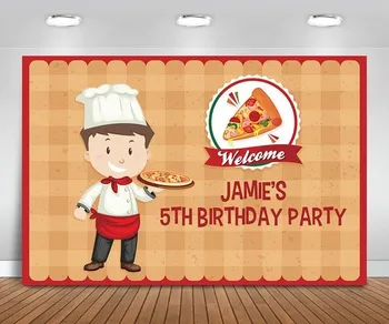 özel Pizza Aşçı Sevimli Damalı Doğum Günü arka plan Yüksek kaliteli Bilgisayar baskı parti zemin