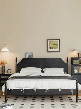 Özelleştirilmiş İskandinav siyah ceviz katı ahşap çift kişilik yatak 1.8 m Amerikan vintage tüm katı ahşap kırmızı meşe siyah büyük yatak düğün yatağı
