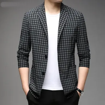 Üst Sınıf Traceless Klasik Pahalı Yeni Marka Rahat Moda Tasarımcısı Takım Elbise Erkekler Blazer Ceket Ekose Ceket erkek Giyim