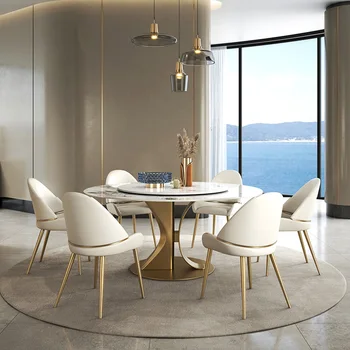 Lüks Altın Tasarımcı yemek masası Pikap Yaratıcı Paslanmaz Çelik Ev Pandora Yuvarlak Tavolo Pranzo Mutfak Masa Seti