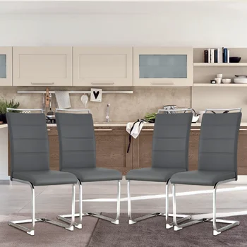 Modern Yemek Sandalyeleri \ PU Suni Deri Yüksek Sırt Döşemeli Yan Sandalye Enine Şerit Arkalık Tasarımı